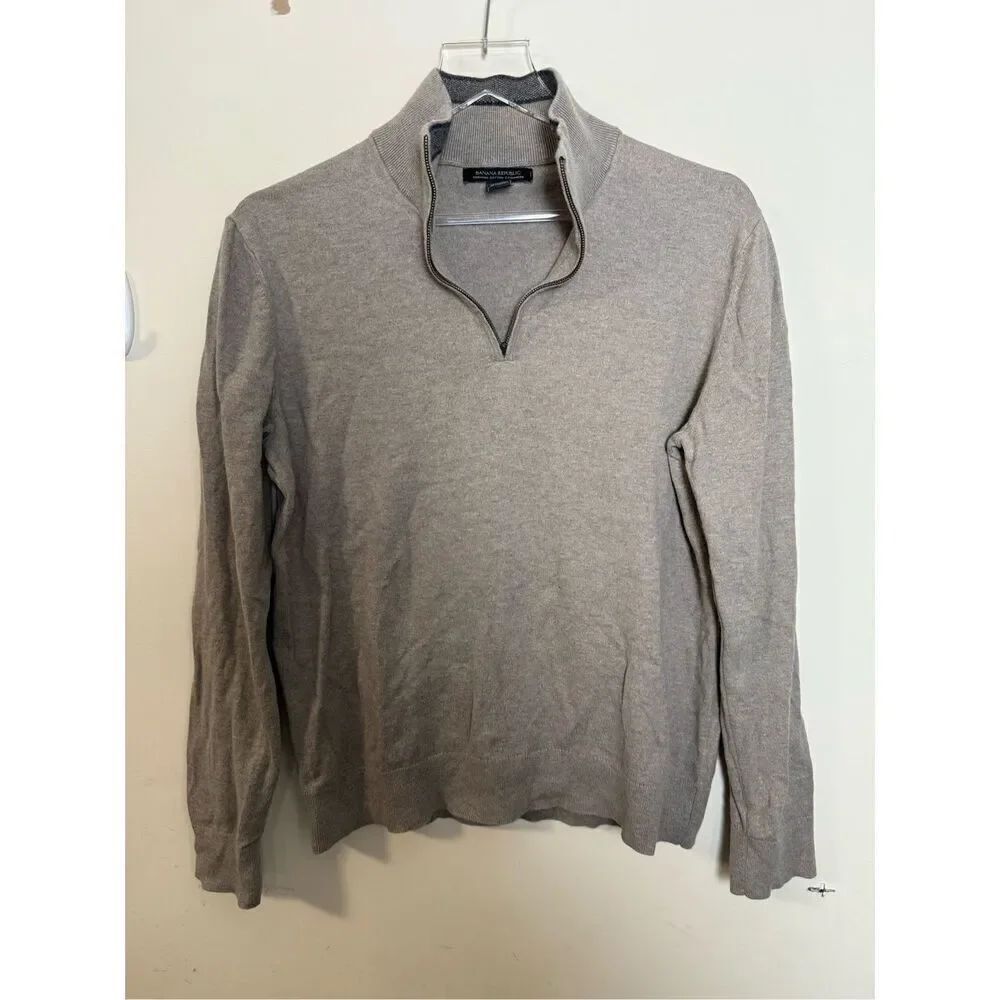 Banana Republic Premium Cotton Cashmere Half Zip Sweater Mens Medium Beige